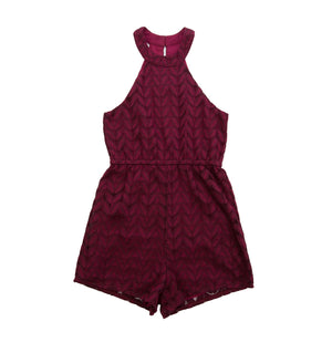 Fly Away Halter Neck Playsuit in Burgundy Lace