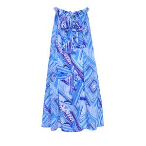 Summer Days Embellished Silk Kaftan Tie Up Dress In Blue Print