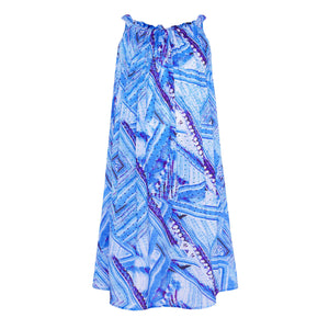 Summer Days Embellished Silk Kaftan Tie Up Dress In Blue Print