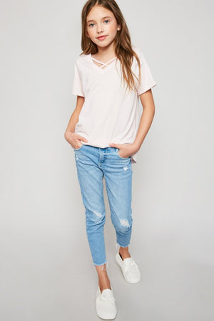 Pale Pink Criss Cross Tee