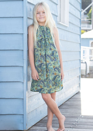 Summer Days Embellished Silk Tie Up Dress In Green