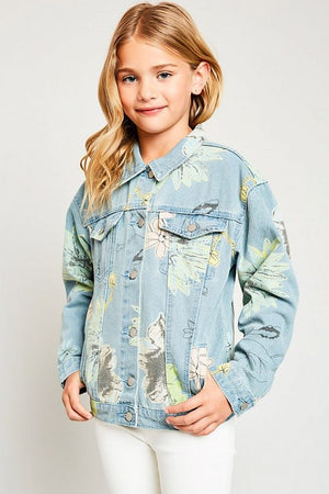 Kids Floral Printed Denim Jacket