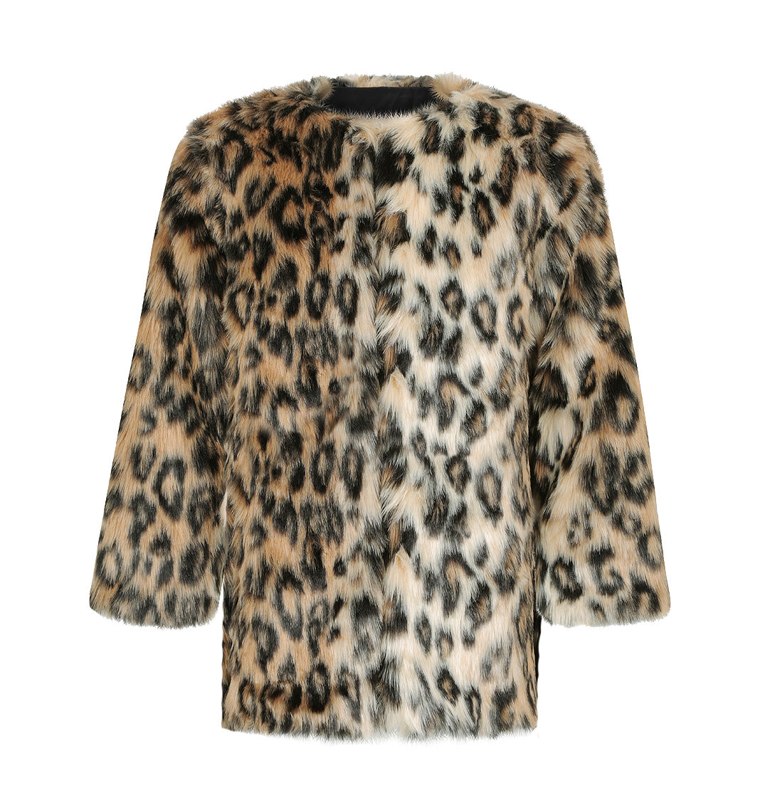 Avec les filles leopard hot sale print faux fur coat