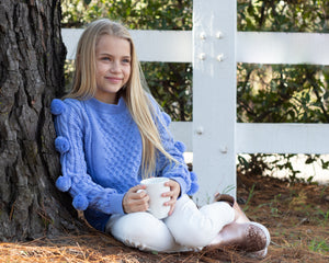 Cotton Pom-Pom Sleeve Jumper In Pink