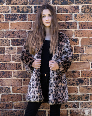 Girls Leopard Faux Fur Coat
