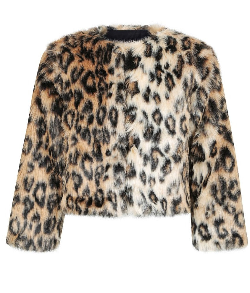 Girls Leopard Faux Fur Jacket