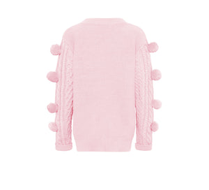 Cotton Pom-Pom Sleeve Jumper In Pink