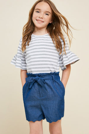 Scallop Hem Shorts with Sash Tie - Hayden Girls