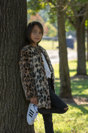 Girls Leopard Faux Fur Coat