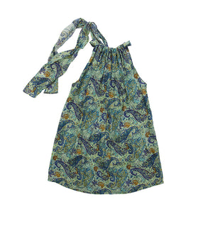 Summer Days Embellished Silk Tie Up Dress In Green