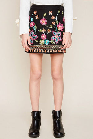 Embroided Suede Floral Skirt