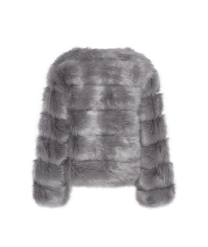 Girls Sectioned Faux Fur Jacket in Grey