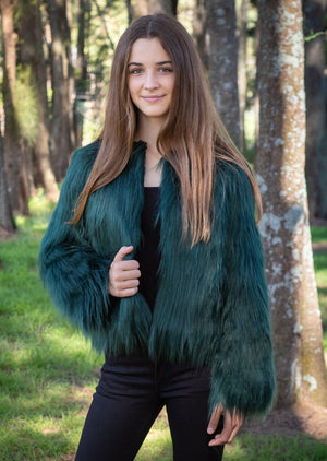 Faux Fur Jacket in Forest Green