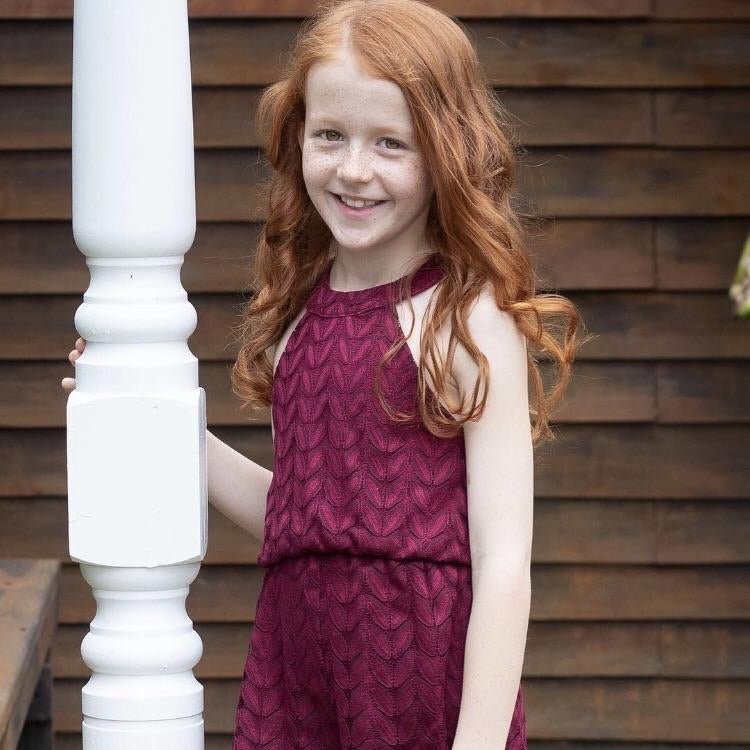 Fly Away Halter Neck Playsuit in Burgundy Lace