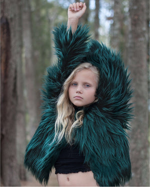 Faux Fur Jacket in Forest Green