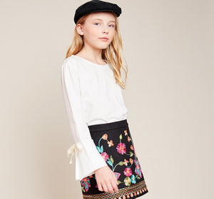 Embroided Suede Floral Skirt