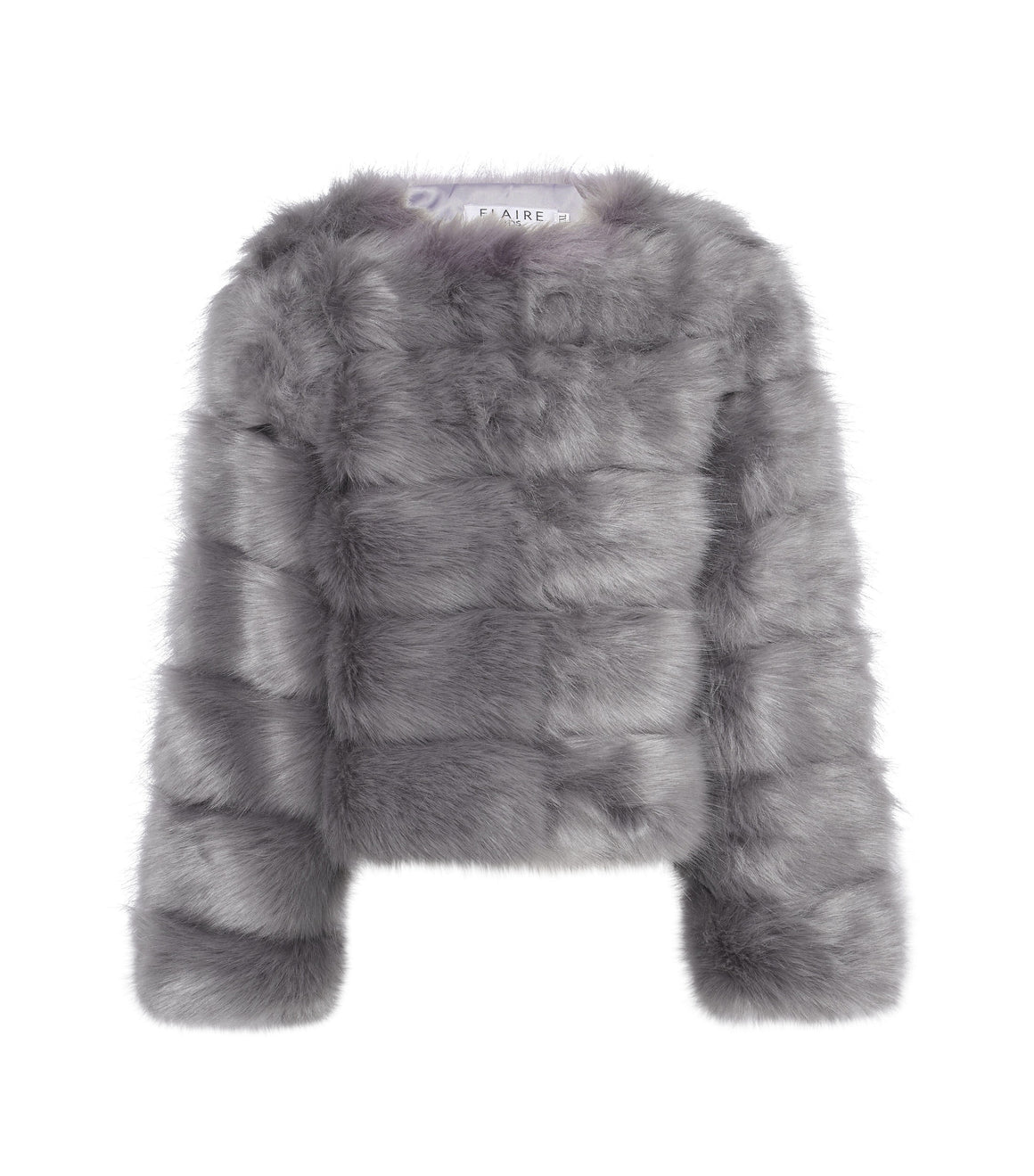 Girls Sectioned Faux Fur Jacket in Grey