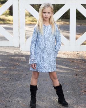 Girls Long Sleeve Lace Dress In Baby Blue