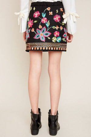 Embroided Suede Floral Skirt